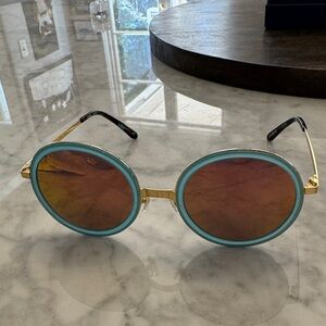 Round Sunglasses with Blue Frame and Gold Accents